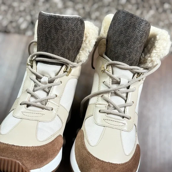 MICHAEL KORS Liv Cream and Brown High-Top Sneakers Size 8 Women - Picture 10 of 15